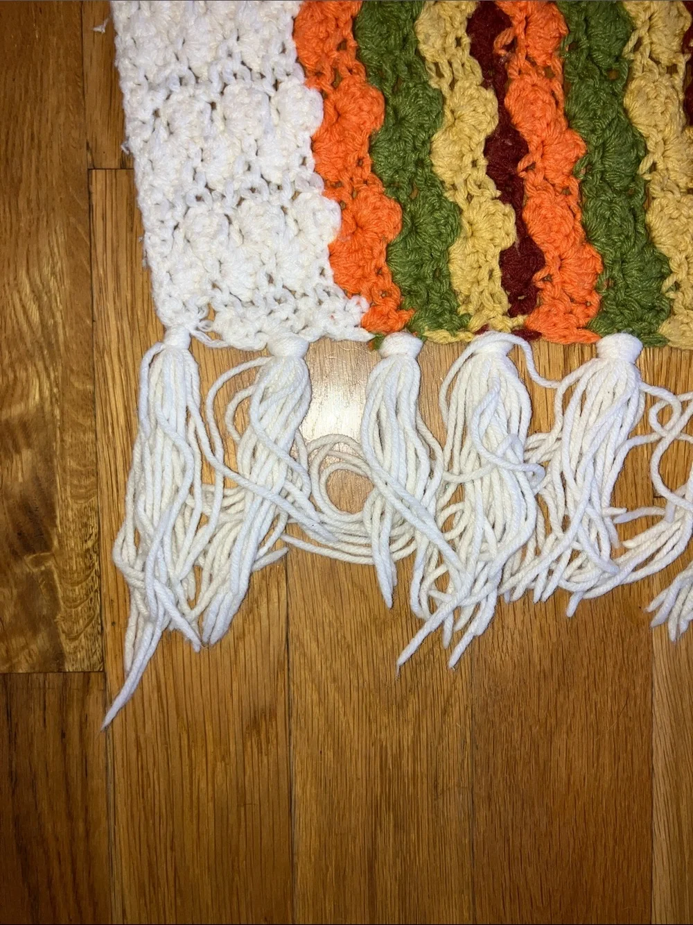 HANDMADE  VINTAGE 70’s  Striped Crochet - Orange, Green, Yellow, Burgundy, White